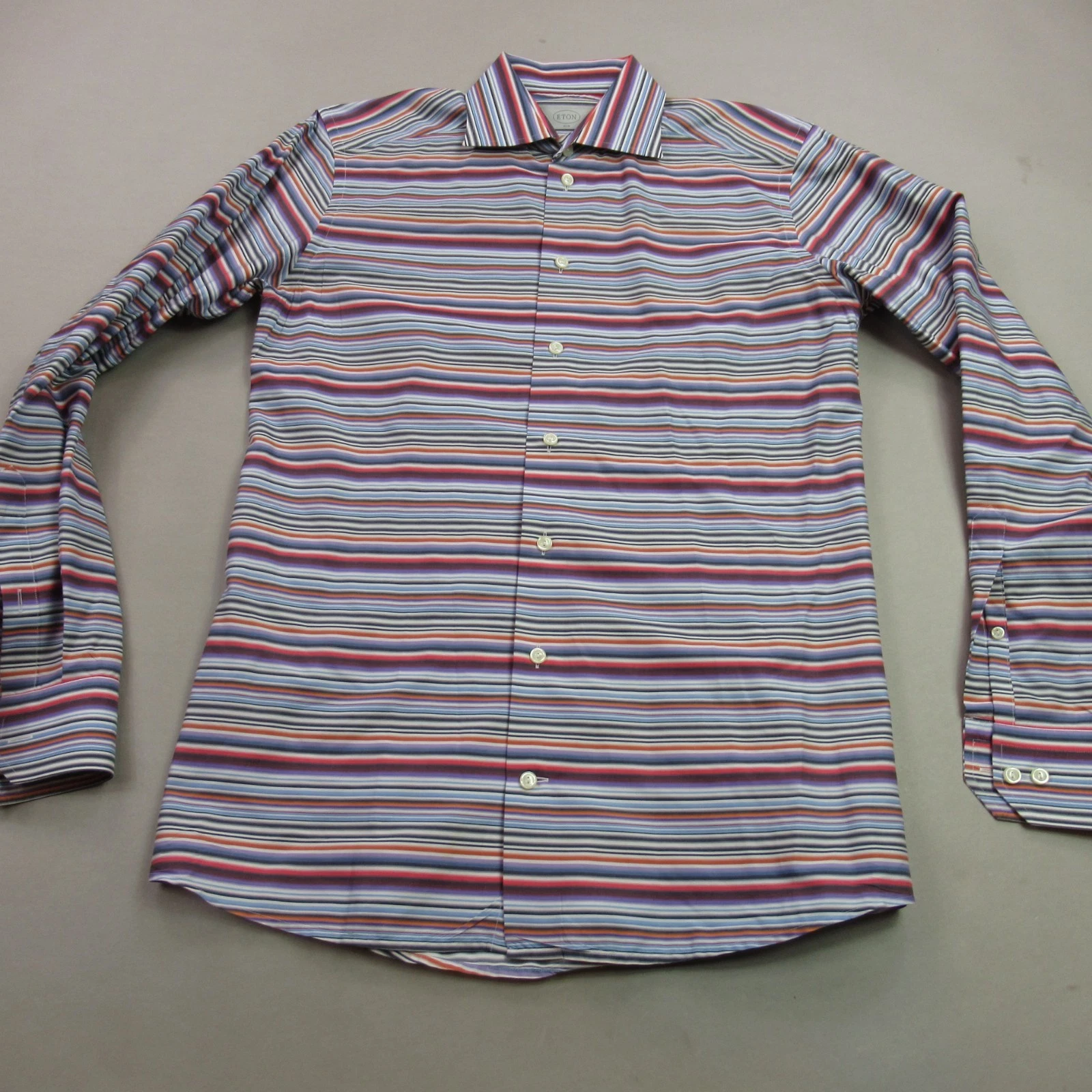 Eton Shirt Mens 39 L Long Sleeve Button Front Stripes Casual Outdoors Slim