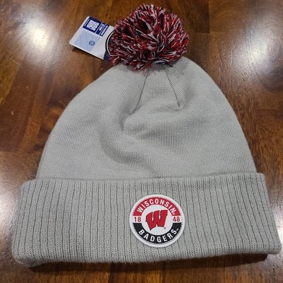Wisconsin Badgers Beanie Gray Pom Warm Winter Knit Hat NCAA Capitvating NWT
