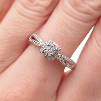 Sun 925 Sterling Silver Real Round-Cut Diamond Engagement Ring Size 7