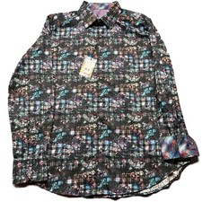 Robert Graham Wagner Long Sleeve Mens Shirt XL Multicolor Floral Flip Cuff