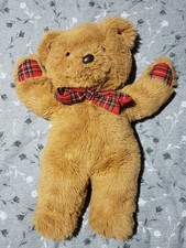 Vintage Teddy Bear Plaid Ears Hands Feet Bow Tie Large 21 Inches Plush Stuffed