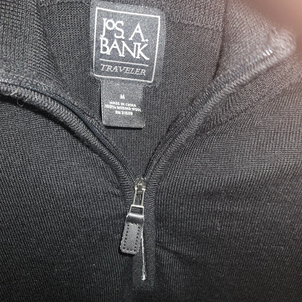 JOS. A. BANK Black 100% Merino Wool 1/2 Zip Sweater Size M - Image 4 of 4