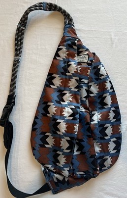 KAVU Rope Sling Bag Southwestern Aztec Geometric Blue Brown Black Cream NWOT