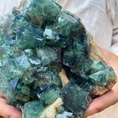 5.4LBNatural cubic green fluorite crystal cluster rough mineral specimen Healing