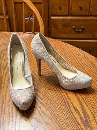 Jessica Simpson Blush Pink Lace Platform Pumps Size 7.5 - Picture 9 of 9