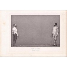 1890 SWORD FENCING Photogravure Print - Salute, Taking Position - 7.5 x 5 Inches