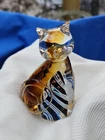 Vintage Murano Art Glass Cat Amber Swirl Figurine 4.5" Italian Sculpture