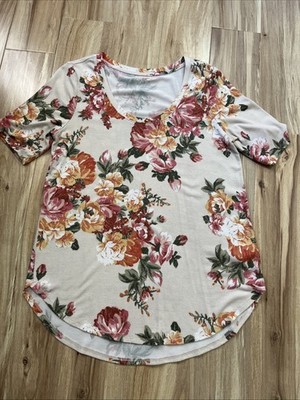 Maurices Women s Top Blouse Size Medium Floral Short Sleeves Stretch Scoop Neck