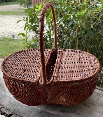 Wicker Egg Basket Unbranded Brown Medium Oval Double Removable Lid Farmhouse