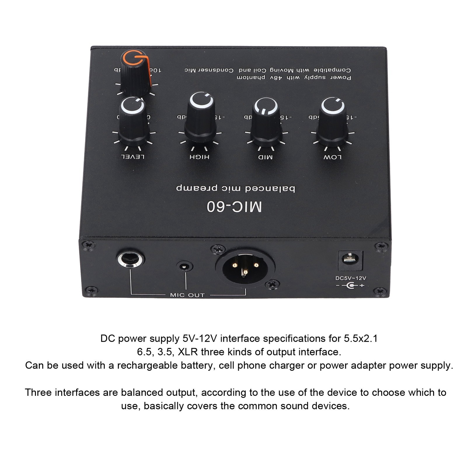 Microphone Preamp 3.5mm 6.5mm XLR Interface 60db Gain 48V Power Part