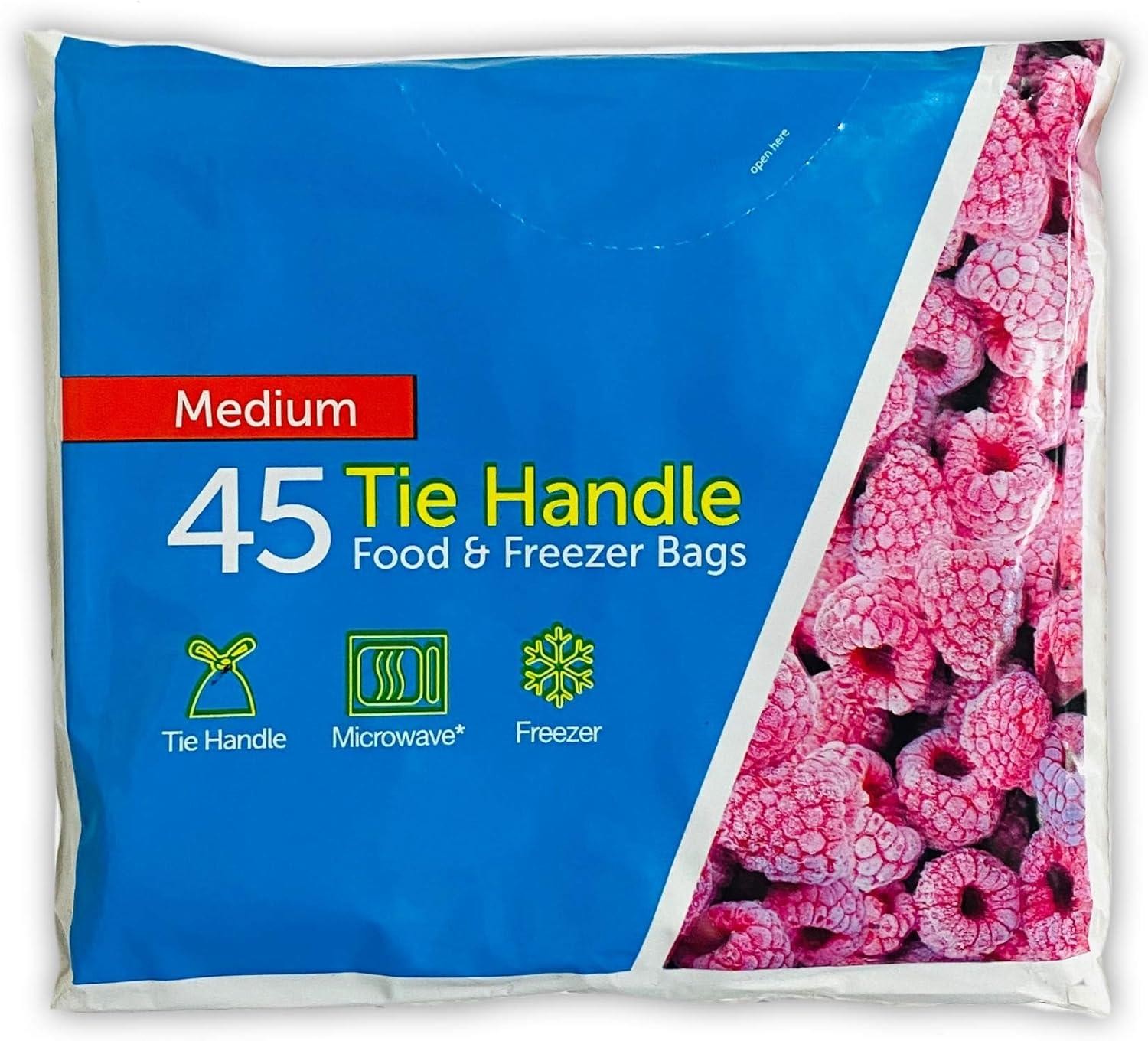 45 Food Bags Tie Handle Freezer bags Medium 270 x 410mm Food Freezer Bags