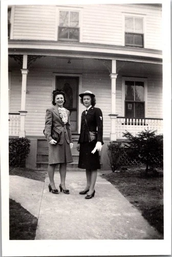 Vintage 1940s WWII Era Photo Two Women One in Military Uniform Portrait