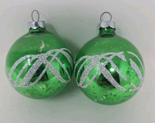 2 Vintage 1950s George Kobe Coby Glass Stencil Christmas Ornament Made In USA