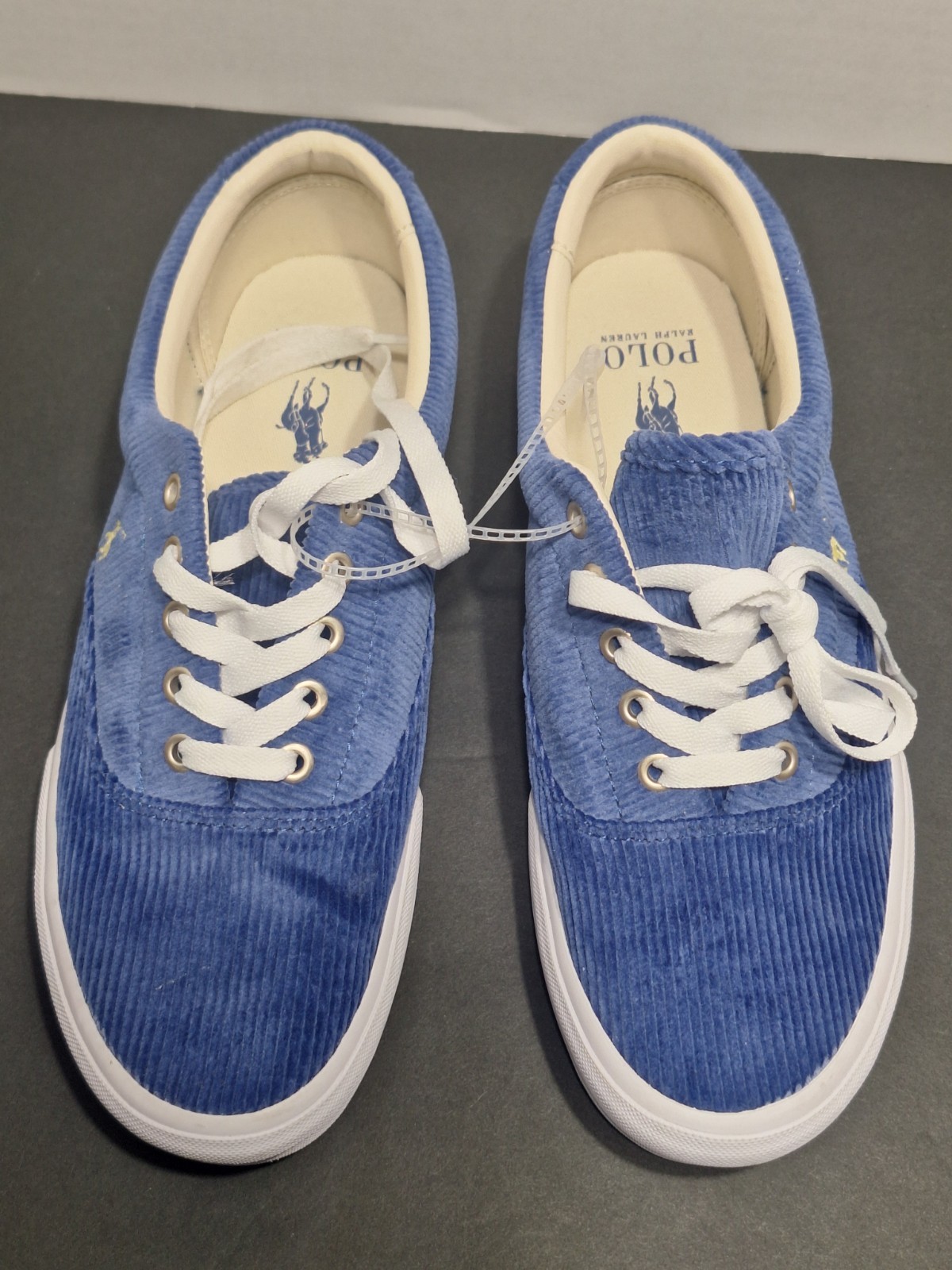 Polo Ralph Lauren Keaton Pony Uomo Taglia 8.5 Velluto a coste Sneaker Blu Bianco Scarpe
