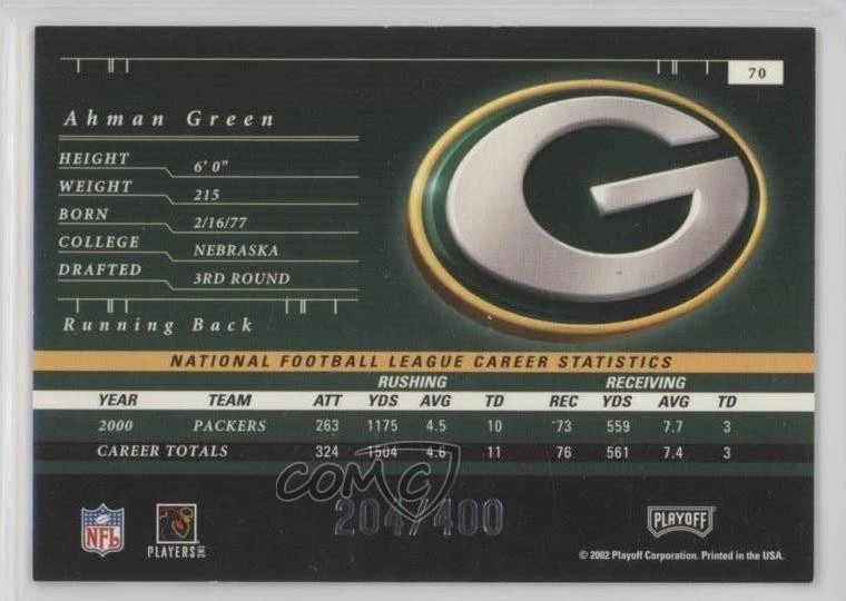 2001 Playoff Preferred National Treasures Silver /400 Ahman Green #70 - Image 2 of 2