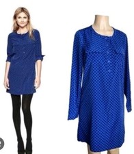 GAP Blue Black Polka Dot Long Sleeve Button Front Shirt Dress Women's Size M