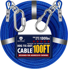 100FT Heavy Duty Dog Tie Out Cable Steel Runner Lead for Yard Camping Dogs Up to