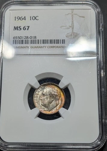 1964-P Roosevelt Dime Ngc MS/67 Nice Eye Appealing Gem Coin
