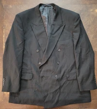 Jones New York Blazer Mens 50L Black Peak Lapel Wool Double Breast Formal Jacket