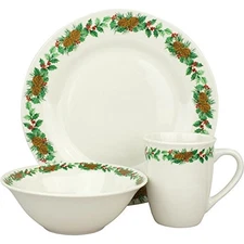 Christmas Decorated 12-Piece Holiday Dinnerware Set, Service for 4