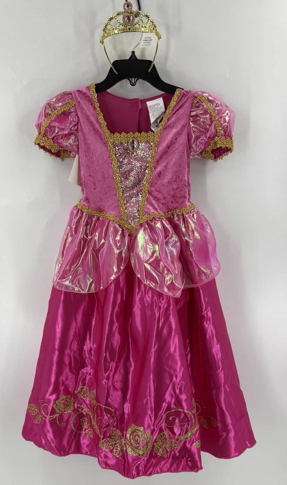 Vestido de Halloween Princesa Diamante Rosa Disfraz Niñas Talla 6-6X con Tiara Dorada NUEVO Foto 2 de 4