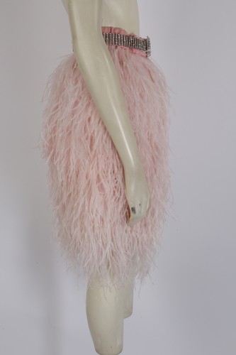 Falda Rosa Imitación Pluma Elástica Cintura Cinturón Mini Talla XS - Imagen 9 de 18