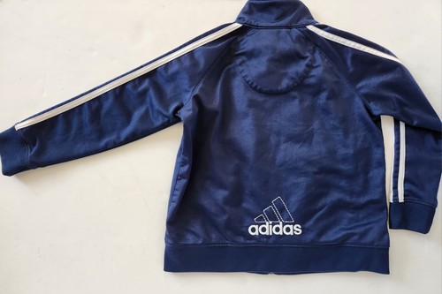 Boys Adidas Boys Size 5 zip up Track jacket navy blue 3 Stripe White - Picture 4 of 5