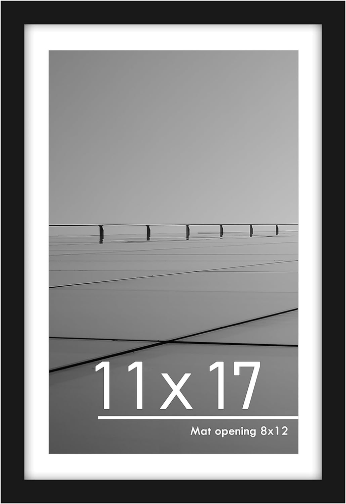 11X17 Picture Frame Black, Display Pictures 8 X 12 with Mat or 11 X 17 without M