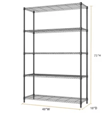 5 Tier Metal Wire Shelf Shelves Garage Rack Heavy Duty Black Shelving Units 72"