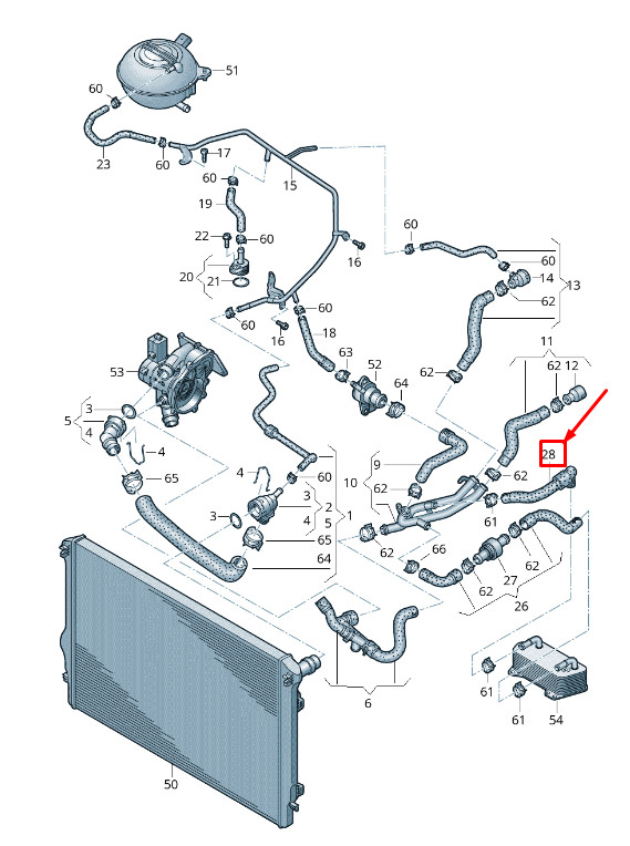 Tuyau de liquide de refroidissement pour VW Beetle 5C 5C0121058C