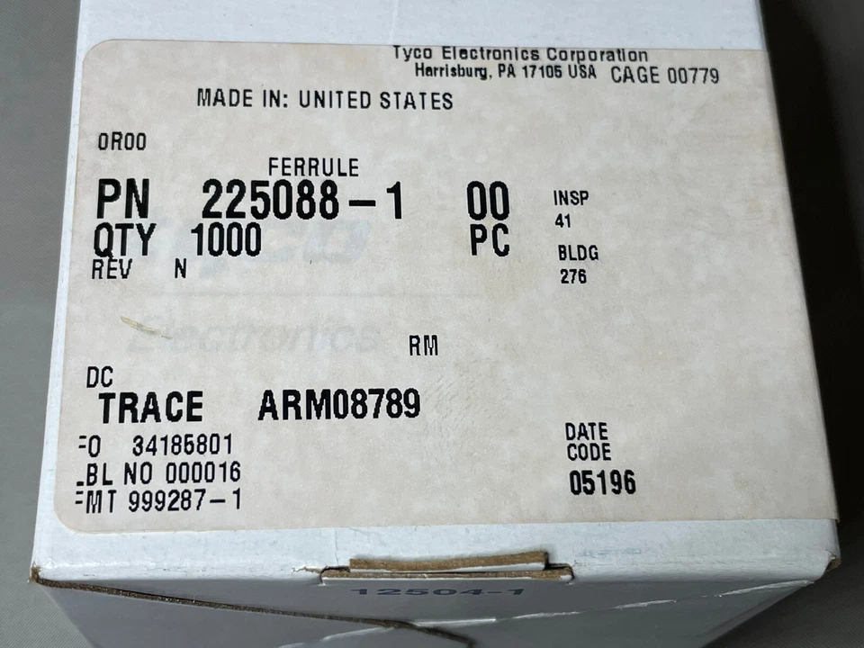 TE Connectivity / AMP 225088-1 (1000 ct) Barrier Terminal Blocks FERRULE Silver - Image 3 of 4