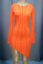 Shein Women's Bodycon Dress Long Sleeve Stretch Ribbed Orange Size S  BIN