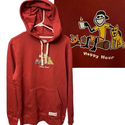 Life Is Good Hoodie Sweatshirt Mens MD Campfire Happy Hour Jake & Dog NEW NWT