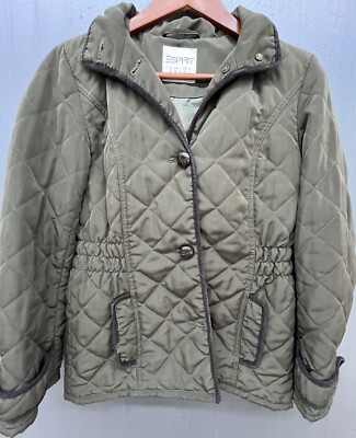 Esprit Jacket XS Green Quilted Lightweight Removable Hood Coat Vtg 90s Y2K