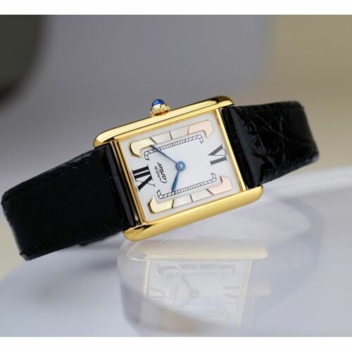 Cartier Must Tank Watch Three Color Gold Dial LM Mens Quartz Battery Replaced JP - 第 1/9 張圖片