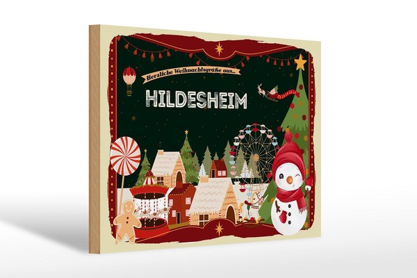 Holzschild Weihnachten GrüßE Hildesheim Geschenk Schild Wooden Sign 30X20 Cm-image
