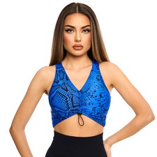 Women Workout Top, Athletic Padded Sports Bra Adjustable Animal Print Blue