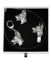 Doberman - keyring, necklace, clip, set with a dog in white box, Art Dog USA