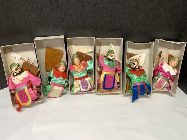 VINTAGE ORIENTAL ASIAN MARIONETTE PUPPET SET OF Six HAND PAINTED EACH 7.5”