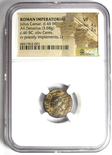 Julius Caesar AR Denarius Silver Ceres Roman Coin 46 BC - Certified NGC VF - Picture 2 of 4