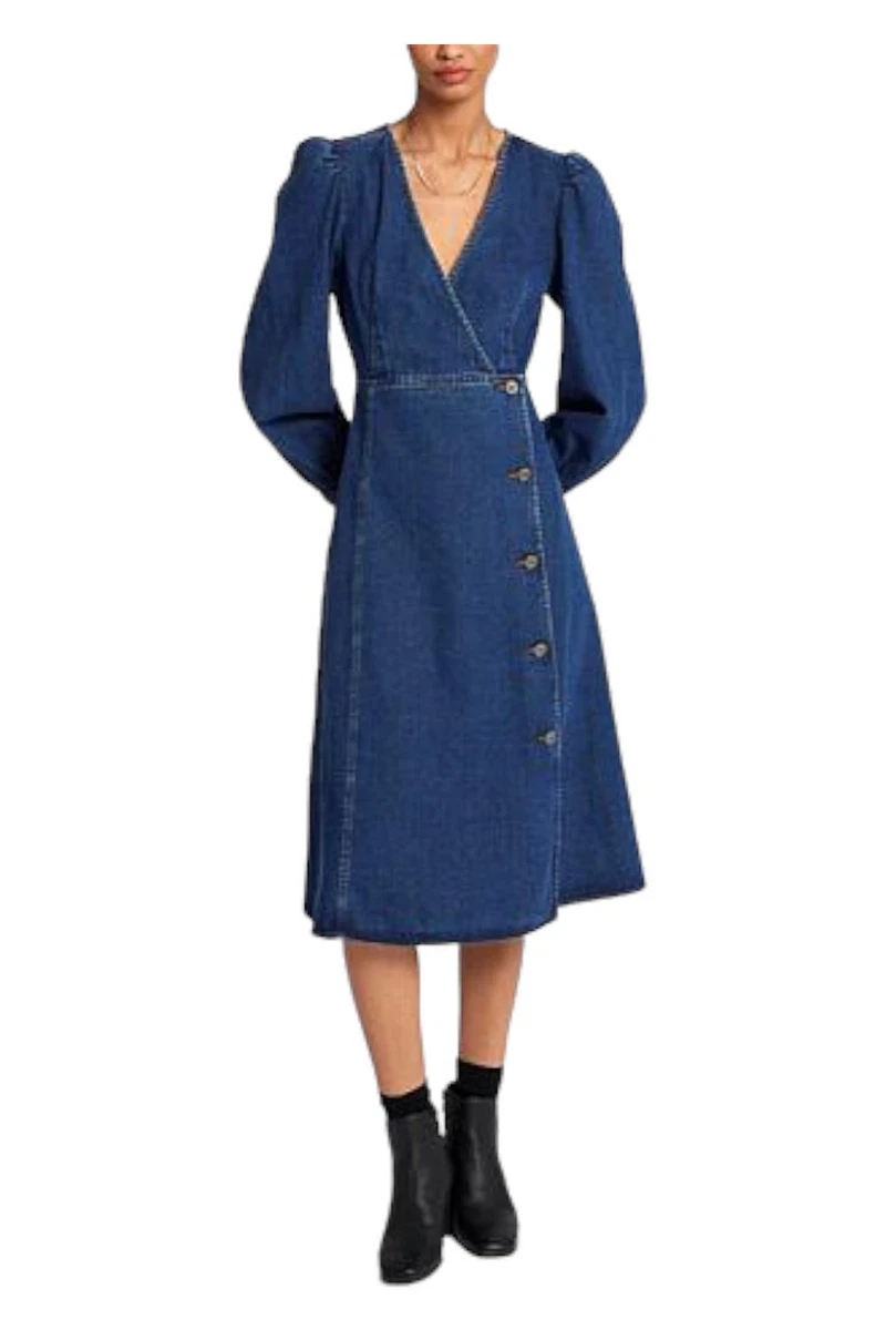 white christmas dresses Laser Print Denim Wrap Mini Shirt Dress main image 0