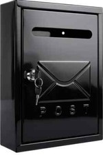 LETTER BOX POST MAIL BOX WALL MOUNTED POST BOX LOCKABLE BLACK LARGE WITH KEYS