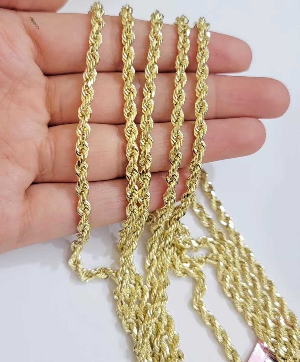 Real 14k Gold Rope chain 24 Inch 4mm Diamond Cuts 14kt Yellow Gold