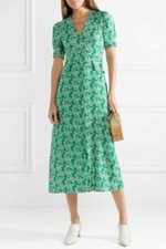 BNWT Rixo Jackson Floral-print Satin-crepe Midi Dress Green Size XS UK 8
