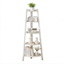 5-Tier White Corner Shelf Storage Rack Floor Standing Decor Display Bookcase