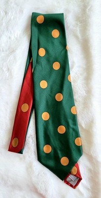 Vintage Enrico Coveri Mens Silk Tie Italy Holiday Theme Red Green Gold Polka Dot