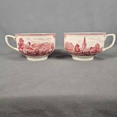 Tea Cup Penshurst Kentin Stratford On Avon 1792 England Pink Transferware Set/2