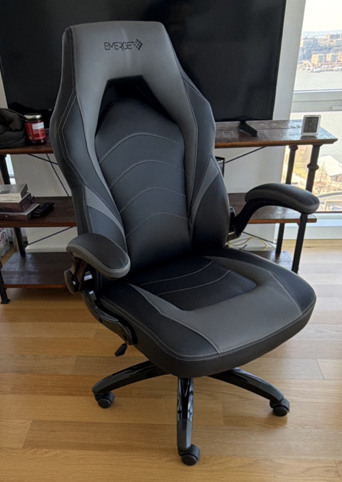 Staples Emerge Vortex Bonded Leather Ergonomic Gaming Chair, Black and 2