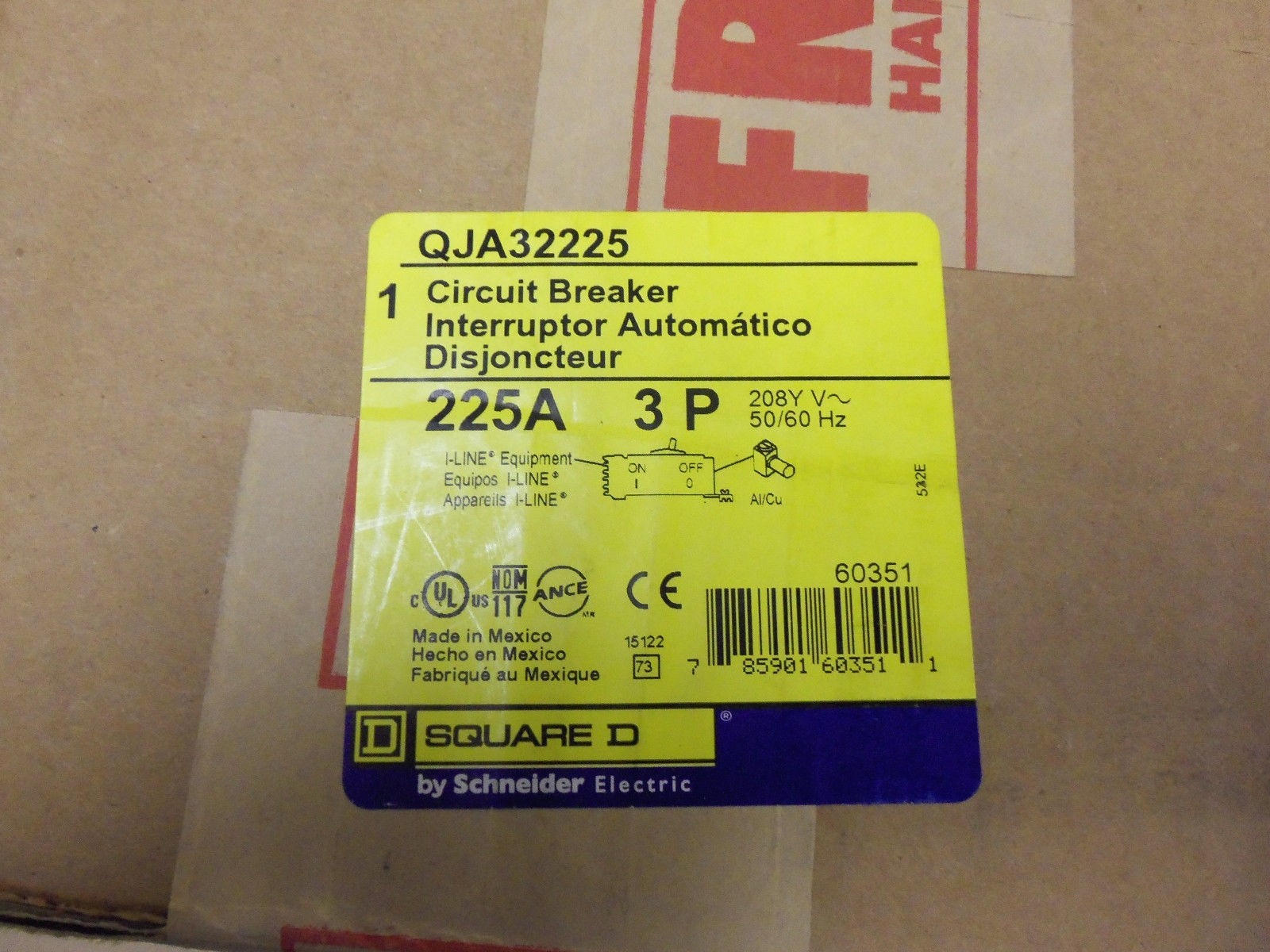 NEW SQUARE D QJA QJA32225 3 Pole 225 Amp 240V Circuit Breaker NSB