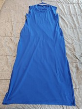 Women Maxi Full Length Knit Dress Blue Medium Stretch Pockets Pull On